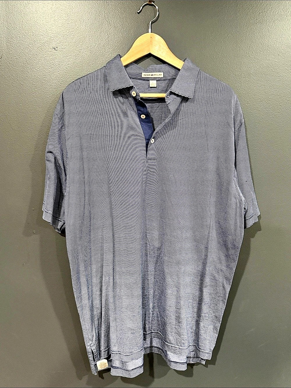Peter Millar Striped Polo Blue & White Size Medium